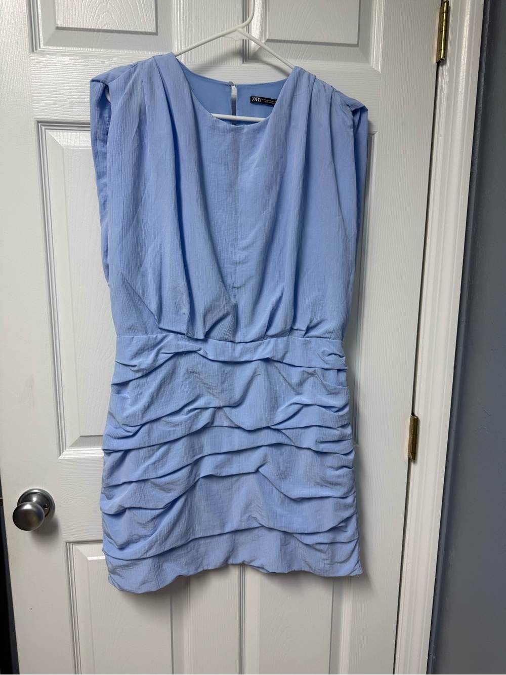 Zara Light Blue Ruched Mini Dress size xxl
